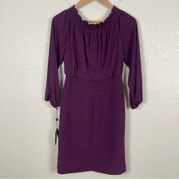 Adrianna Papell Matte Jersey Smocked Pin-tuck Night Plum‎ Dress Size 6 Women - Picture 8 of 14